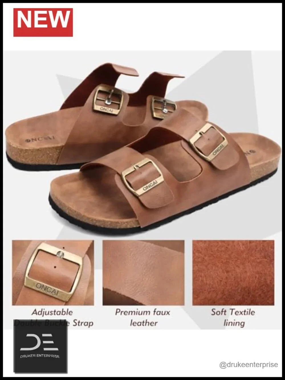 Men's Slide Sandals with Adjustable Buckle Straps Vegan Leather